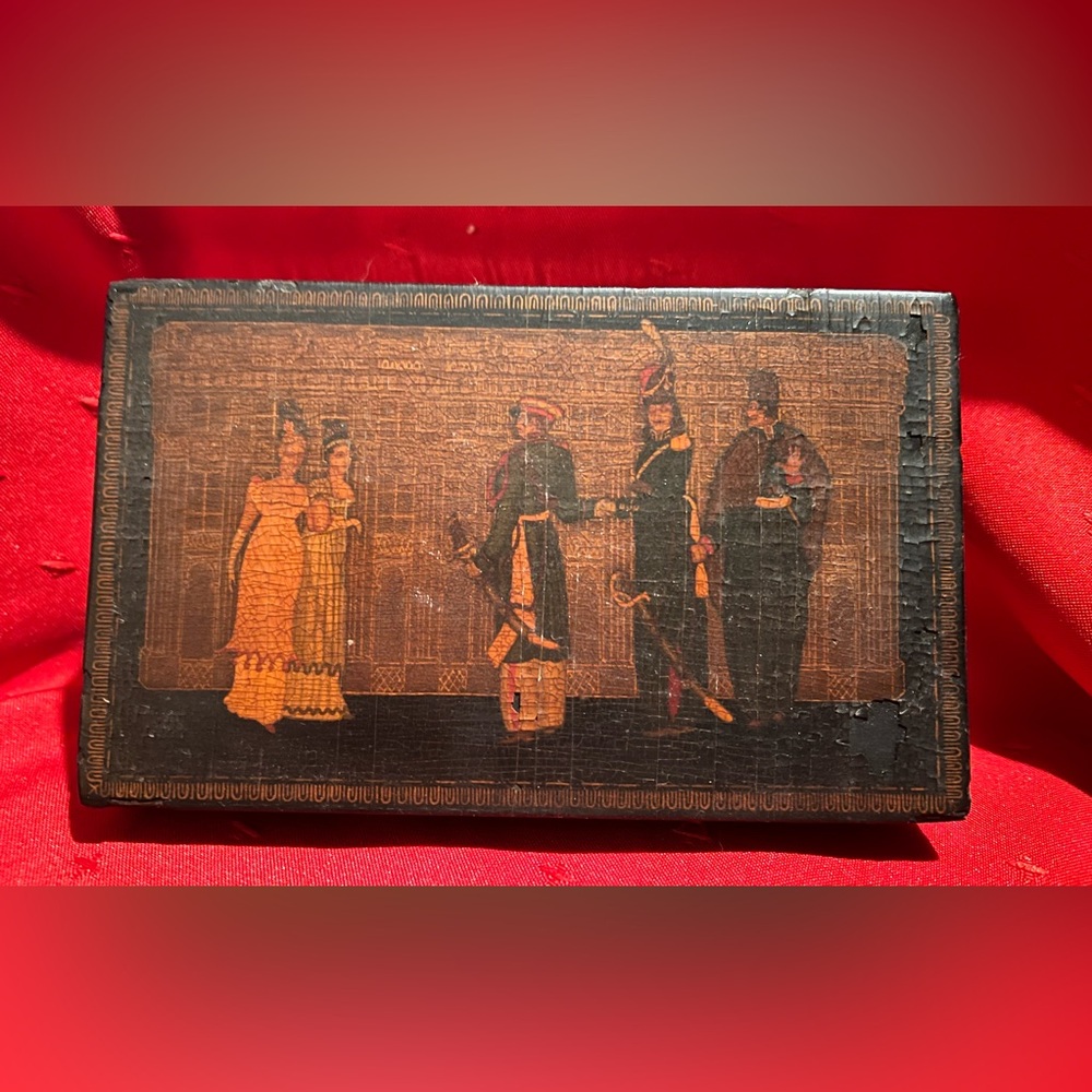 Antique wooden Decorative Box with Historical Scene